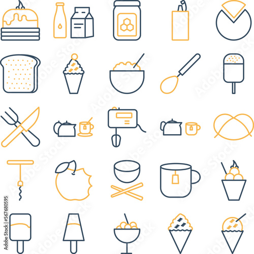 Vegetables and fruits icons set, Vegetables icons pack, fruits vector icons set, food and drink icons set, Vegetables icons collection, Food icons pack, Vegetables and fruits line dual icons set
