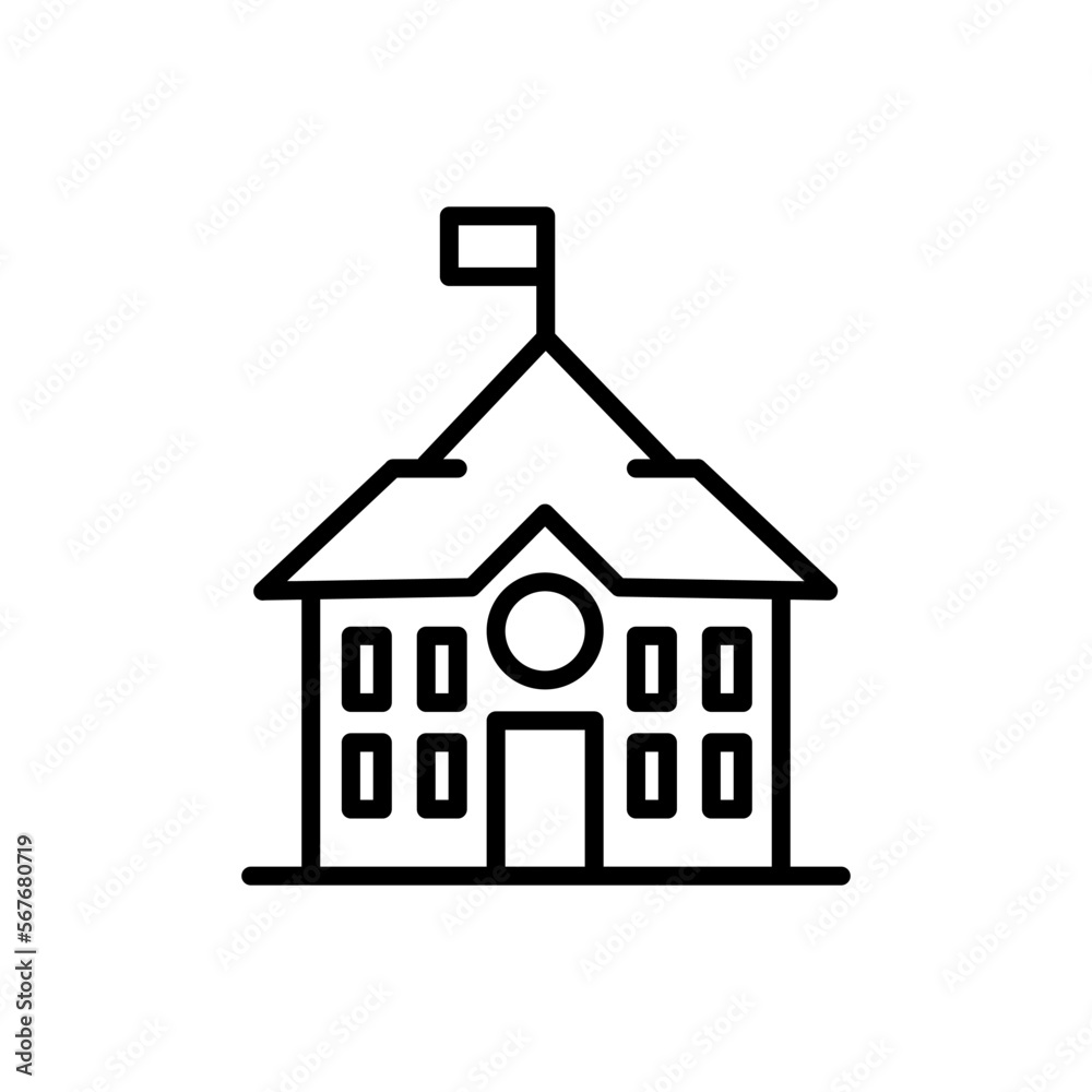 Building with flag line icon. High-rise building, apartment, people, metropolis, clouds, population, center, resident. City concept. Vector line icon on white background Building with flag line icon. High-rise building, apartment, people, metropolis, clouds, population, center, resident. City concept. Vector line icon on white background