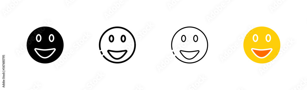 Emoticon set icon. Laughter, smile, happy, sticker, joy, happiness, humor, joke, emotion, feeling, emoji. Mood concept. Vector icon in line, black and colorful style on white background Emoticon set icon. Laughter, smile, happy, sticker, joy, happiness, humor, joke, emotion, feeling, emoji. Mood concept. Vector icon in line, black and colorful style on white background