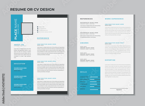 Double pages professional creative resume or portfolio template design for a person on white background