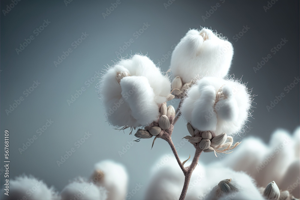 Soft cotton flowers background, white, Generative AI Soft cotton flowers background, white, Generative AI