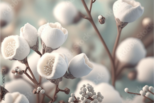 Soft cotton flowers background, white, Generative AI