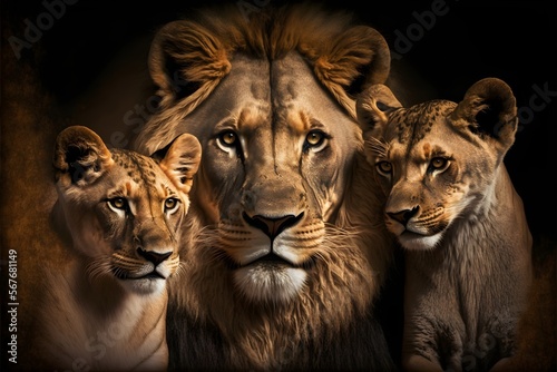 Fotobehang Family Lion genarete AI