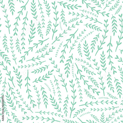 Fototapeta Naklejka Na Ścianę i Meble -  floral seamless pattern with small tiny branches on white background. Good for spring textile patterns, bedding, scrapbooking, stationary, wallpaper, wrapping paper and packaging. EPS 10