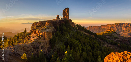 Obraz na plátně Panoramic view of Roque Nublo at sunset, Nublo Rural Park, Gran Canaria, Canary
