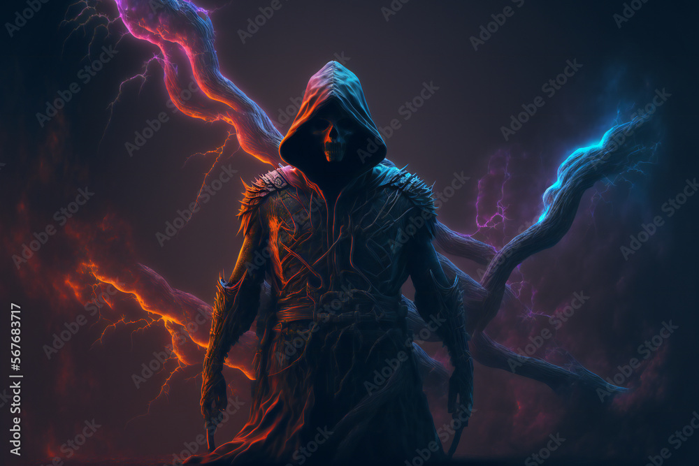 Obraz premium Death with the face of skull - Grim reaper - the death itself - Generative AI