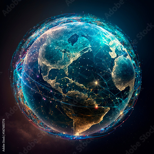 Illustration of globally digital connected network generative AI