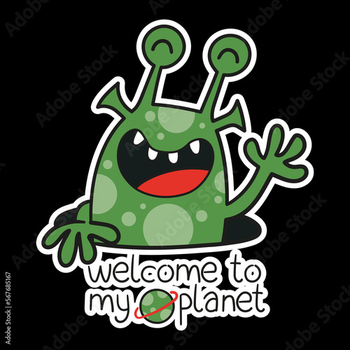 Illustration of a Martian coming out of a hole, waving and welcoming to his planet