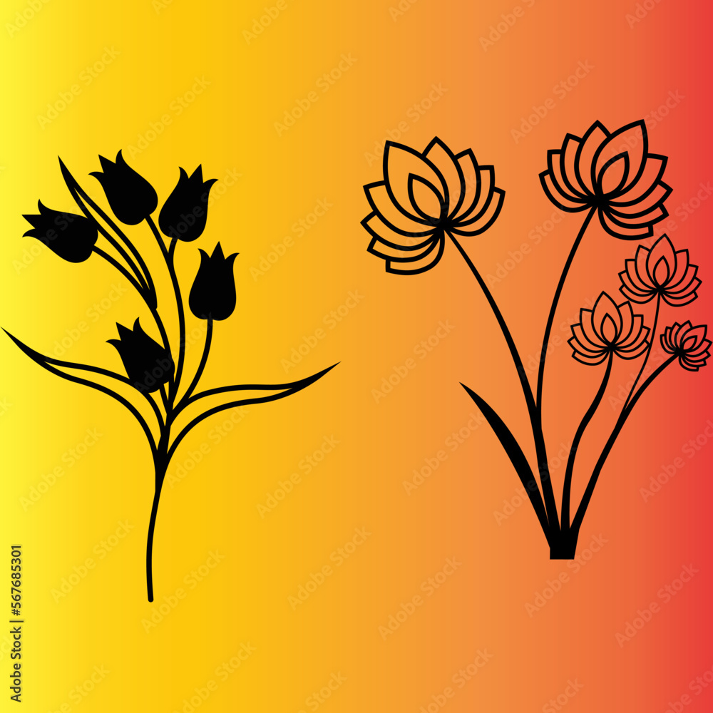 Fototapeta premium Botanical SVG, Flower Svg, Flower Bundle Svg, Floral svg, leaves SVG