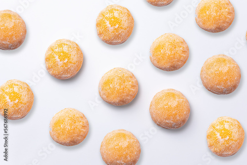Delicious mochi on a white background, close-up. Traditional Japanese dessert 