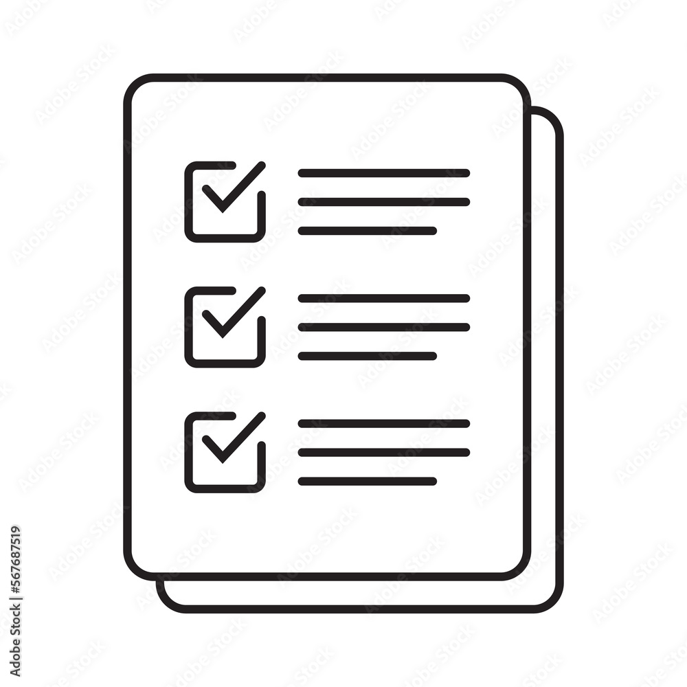 Checklist vector icon in line art style. Document icon, illustration isolated on white background for graphic and web design. Checklist vector icon in line art style. Document icon, illustration isolated on white background for graphic and web design.