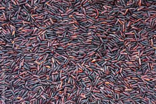 Closeup of raw purple Riceberry rice