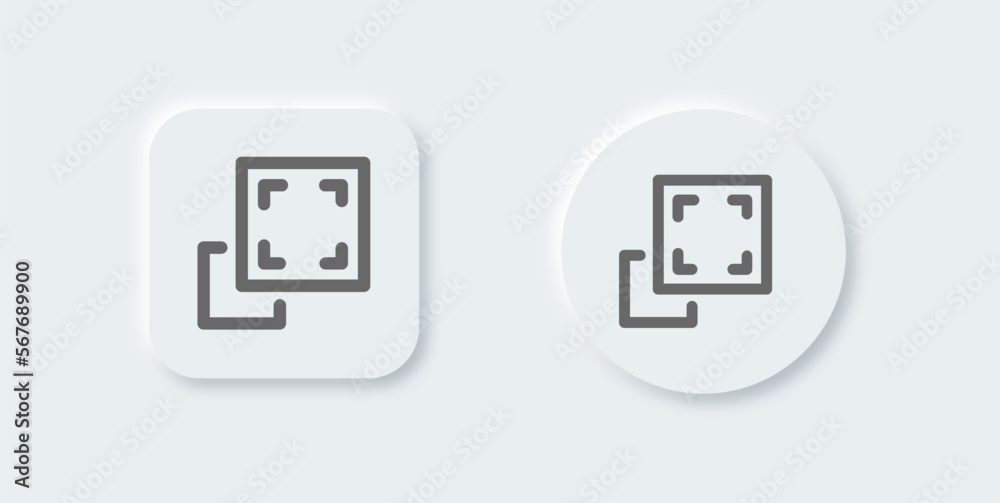 Full screen line icon in neomorphic design style. Multimedia signs vector illustration. Full screen line icon in neomorphic design style. Multimedia signs vector illustration.