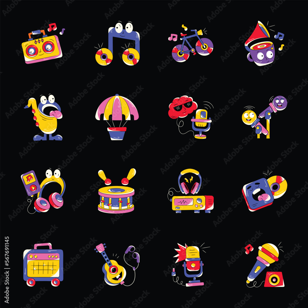 Fototapeta premium Set of Melody Flat Stickers