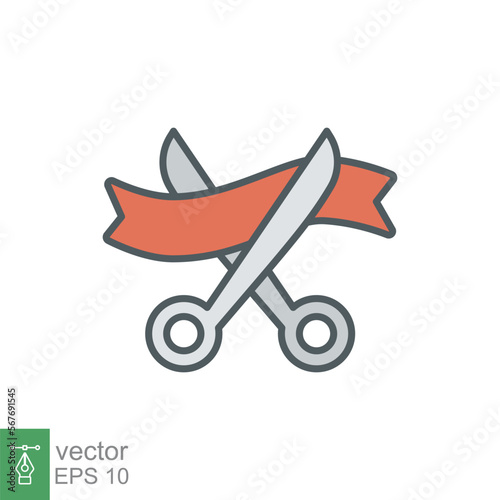 Grand opening icon. Simple filled outline style for web and mobile app design element. Open, ribbon, cut, scissor, inauguration, ceremony concept. Vector illustration isolated. EPS 10.