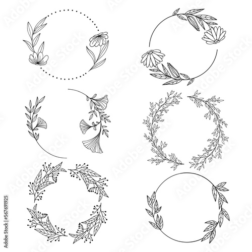 Cute hand drawn set of flowers . vector illustration plants for wedding design, logo and greeting card. Isolated on white background.