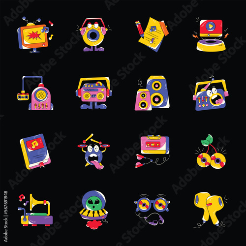 Pack of Multimedia Flat Stickers 

