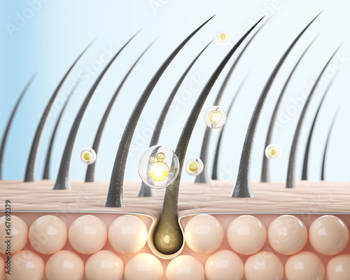 Hair treatment and Hair care Concept Background, Vitamin or Serum Shampoo,Damage hair Repair,3d rendering.
