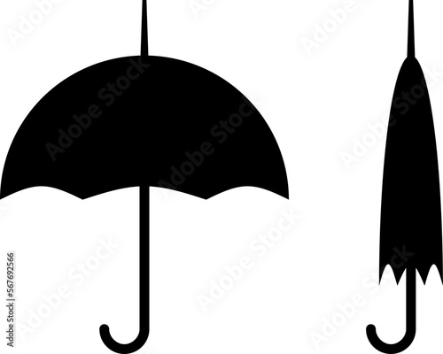 Simple Black Open and Closed Classic Umbrella Icon Set. Vector Image.
