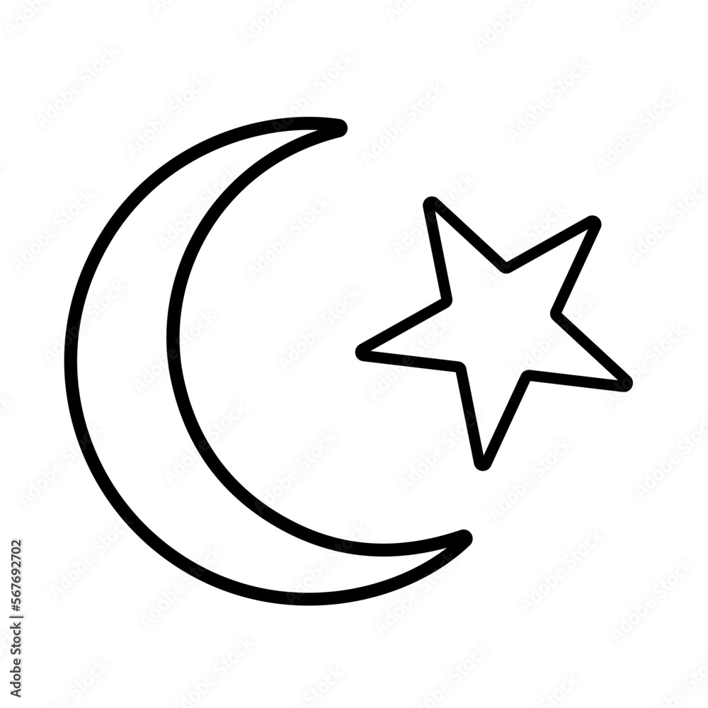 crescent star icon on white background, vector illustration. crescent star icon on white background, vector illustration.