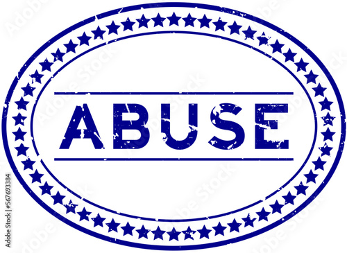 Grunge blue abuse word oval rubber seal stamp on white background