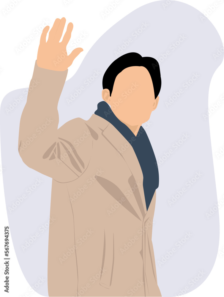 Asian Man Waving Hand Faceless Vector Asian Man Waving Hand Faceless Vector