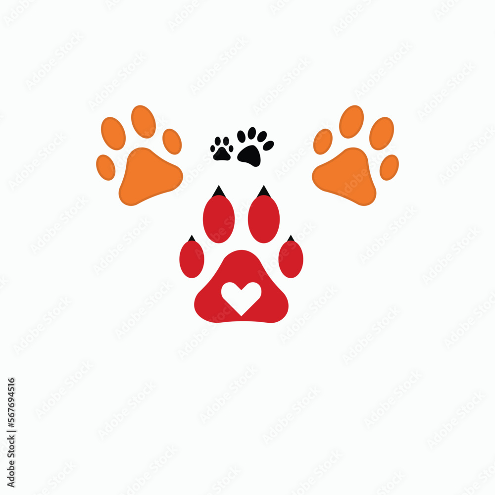 Fototapeta premium Dog paws and Cat paws design best concept. Different animal paw . Paw Prints. Black paw .Paw icon vector illustration isolated on white background. Dog, cat, bear, wolf . Legs. Foot prints.