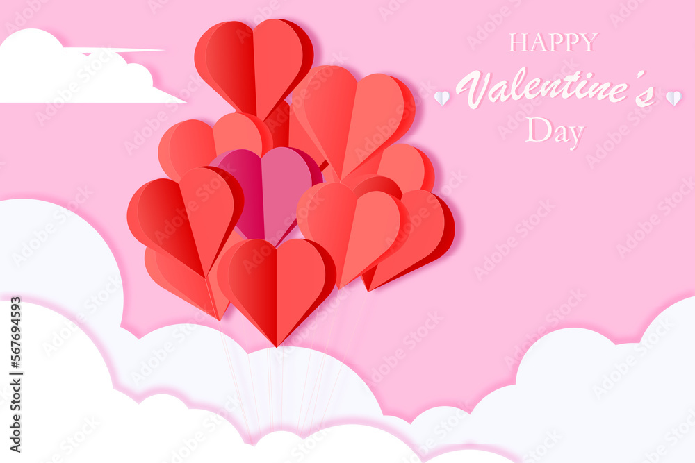 heart shaped balloons floating in the sky on valentines day.