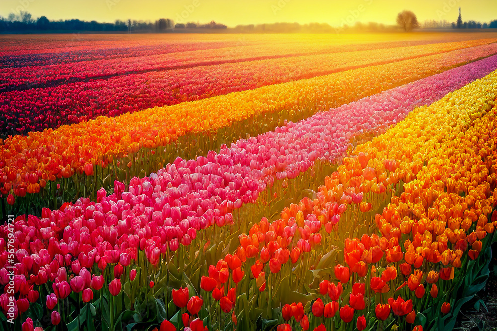 field of tulips, Generative AI Art Illustration