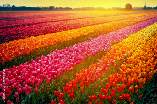 Wallpaper Mural field of tulips, Generative AI Art Illustration Torontodigital.ca