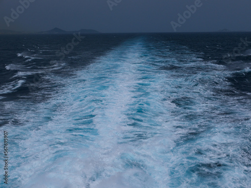 The Aegean Sea seen from the stern of Greek ferry © Sakis Lazarides