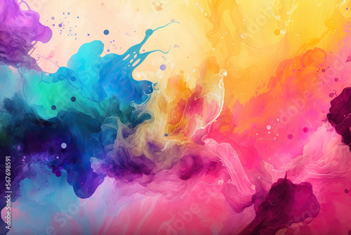 Abstract, colorful background, smoke, drops and waves. Color bomb.