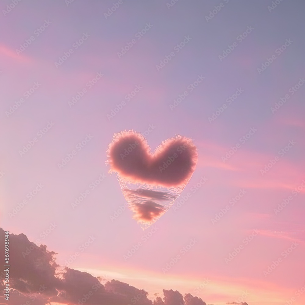 Pink creative concept under pastel, thick, fluffy, clouds purple sky. Abstract loving gentle landscape illustration. Generative AI. Pink creative concept under pastel, thick, fluffy, clouds purple sky. Abstract loving gentle landscape illustration. Generative AI.