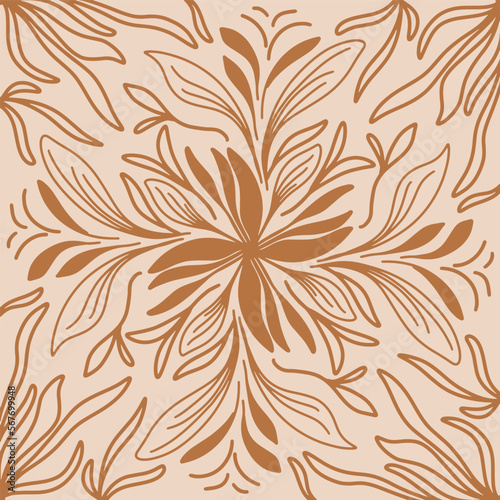 Abstract floral pattern doodle brown color background vector