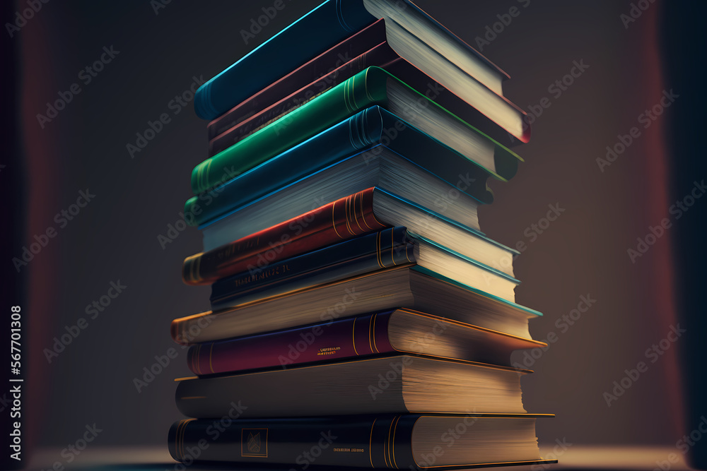 Fototapeta premium An ancient stack of law academic books for education, representing the idea of knowledge and self-improvement as a means of achieving success. Generative AI