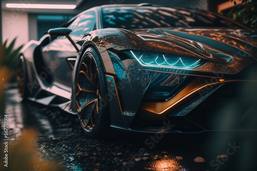 Stylish headlights and stunning rear view of a luxury car from the future ,generated by IA ,