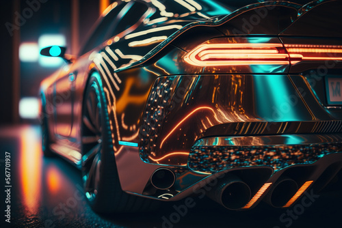 rear of luxury car in the future, lights, glare, technology and futurism, generated by IA 