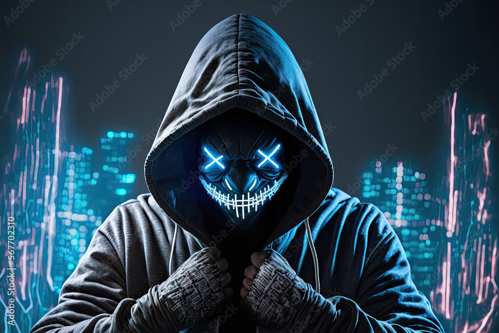 Dangerous Hooded Hacker in Mask and Boxing Gloves Internet Cyber Crime Cyber Attack System Breaking and Malware Concept Anonymous Dark Background - Post-processed Generative AI Dangerous Hooded Hacker in Mask and Boxing Gloves Internet Cyber Crime Cyber Attack System Breaking and Malware Concept Anonymous Dark Background - Post-processed Generative AI