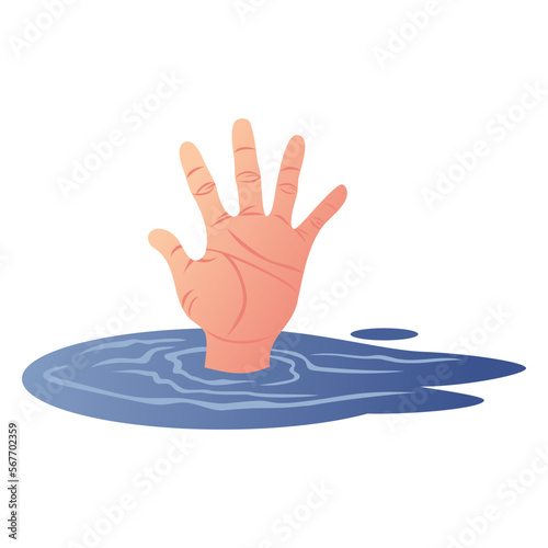 Hand Drowing Ask Help Danger Cartoon Under Water Sign Symbol Design Vector Illustration