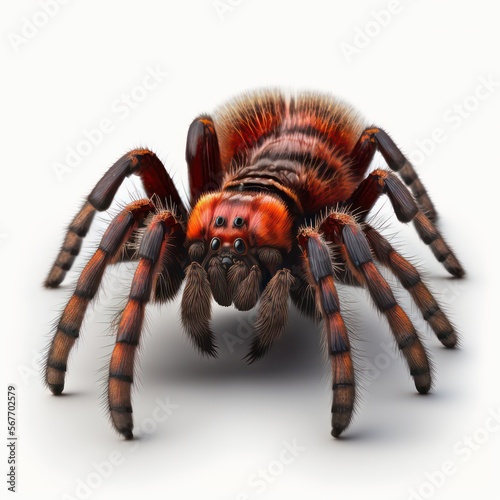 Red orange tarantula spider isolated on white background. 3d render illustration. Generative AI.