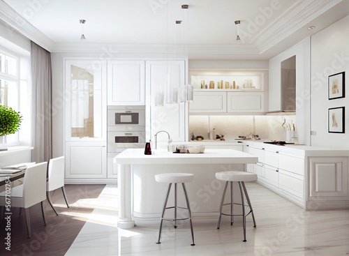 Modern white kitchen. © Mirma