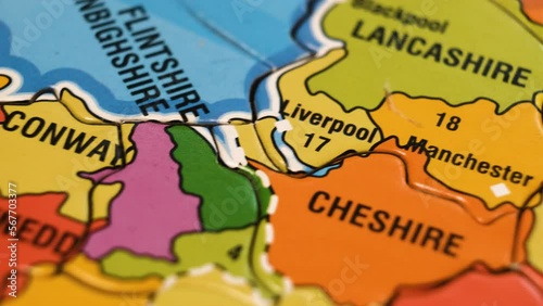 United Kingdom Map Puzzle Blocks with English Cities. Close-Up Video Background, Dolly Camera Move from Left to Right..