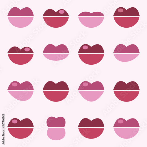 pink and red lips vector illustration set
