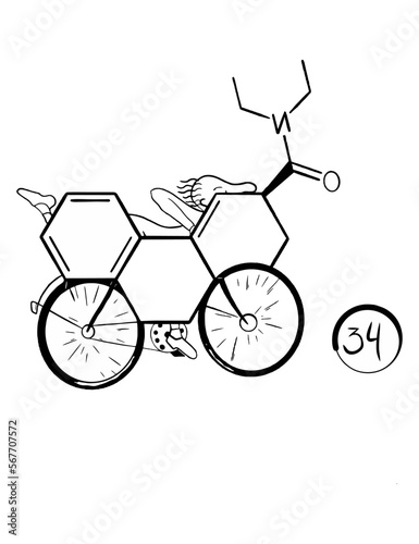 lsd composition and main figure on bicycle riding vector illustration