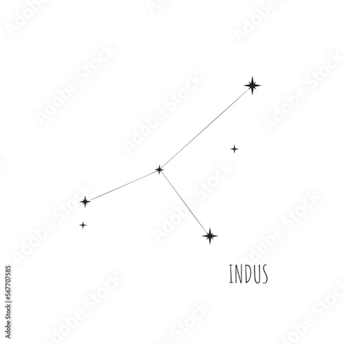 Simple constellation scheme Indus, Big Dipper. Doodle, sketch, drawn style, set of linear icons of all 88 constellations. Isolated on white background