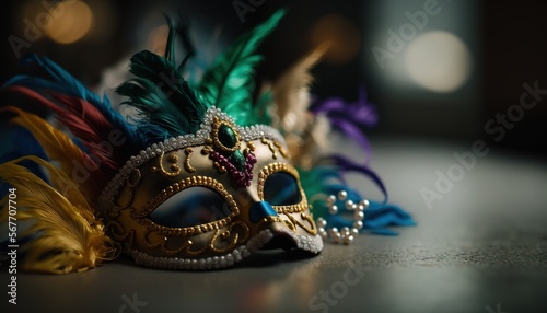 Mardi Gras carnival medieval mask illustration generative ai