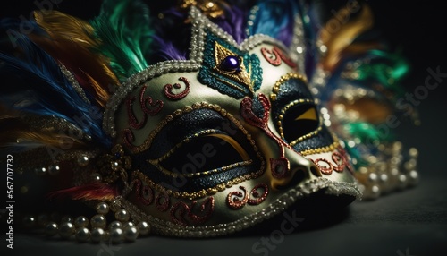 Mardi Gras carnival medieval mask illustration generative ai © Roman