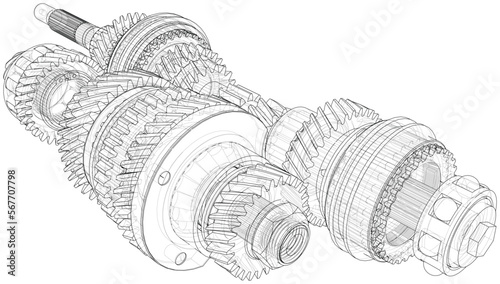 Gearbox sketch. Vector