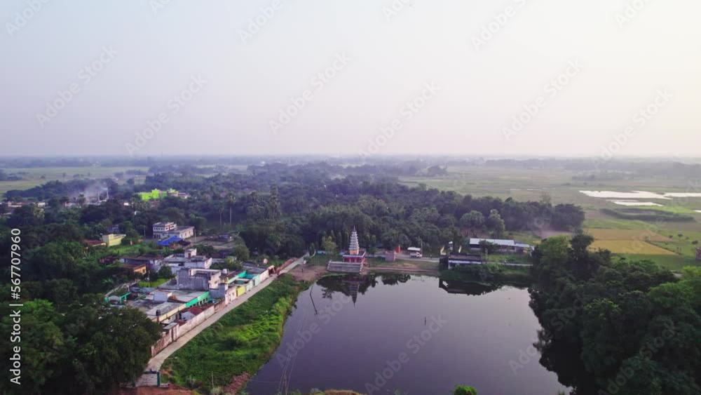 Aerial landscape view of a village in India, drone shot of Rural India