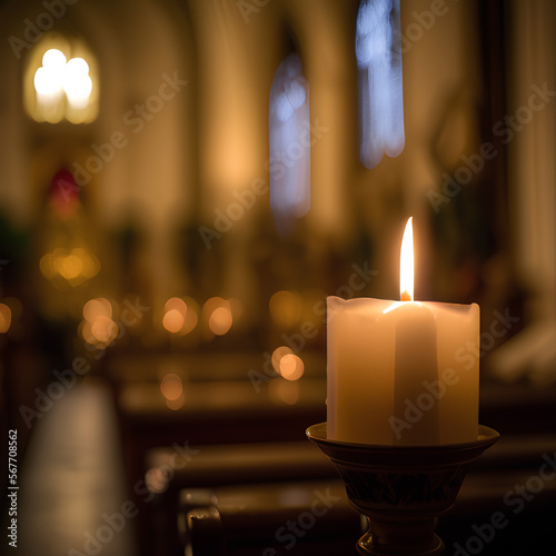 Candlemas Celebration: Candle Illumination in a Church. AI